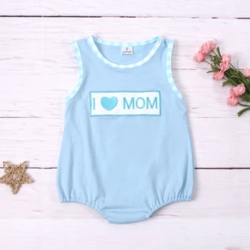 0-3T Bebek Kabarcık Kız Giysileri Yaz babalar Günü Romper Kısa Kollu Mavi Tulum El İşlemeli Tek parça Bodysuit