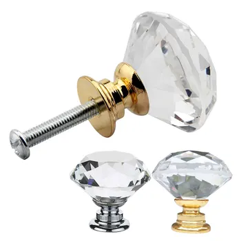 1/10 adet 20 - 40mm Altın Gümüş Taban Elmas Şekli Kristal Cam Topuzlar Temizle Dolap Çeker Çekmece Kolları Mutfak dolap kolları