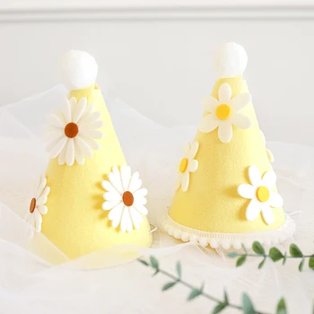 1 adet INS Küçük Papatya Doğum Günü Partisi şapkası Bebek Duş Kız Sarı Çiçek Şapkalar Açık Piknik Parti Kafa Bandı