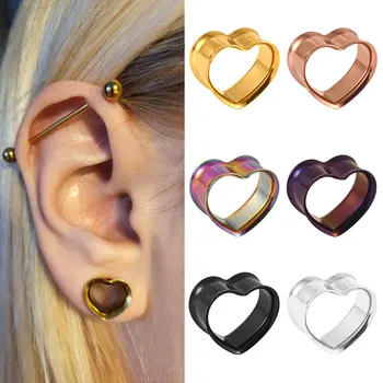 1 ADET Kulak Göstergeleri Piercing Kadınlar için Aşk Kalp Kulak Tünelleri Fişler Genişletici Sedye Küpe Piercing Takı 316L Paslanmaz Çelik