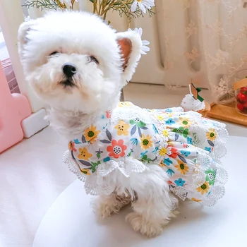 1 ADET Pet Giyim Köpek İlkbahar / Yaz İnce Çiçek Prenses Elbise Nefes ve Rahat Papatya Çiçekler Küçük Orta Köpekler İçin