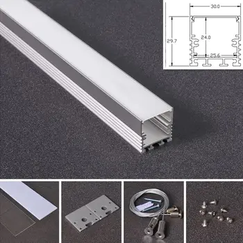 1 M/2 M uzun 30mm*30mm boyutu alüminyum alaşımlı profil sütlü PC kapaklı; çelik halat ile; led şerit ışıklar için alüminyum led profil