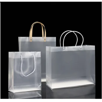 10 adet Don PP saplı çanta Saydam PVC Şeffaf Plastik Hediye Su Geçirmez Ambalaj Mat Kılıfı Taşınabilir Alışveriş Cep