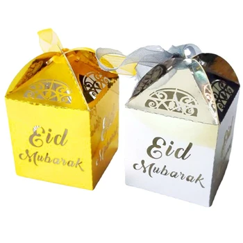 10 Adet Mutlu EİD Mubarak DIY Lazer Kesim İçi Boş Şeker Hediye Kutuları Ramazan Süslemeleri İslam Eid Mubarak Parti Dekorasyon İyilik