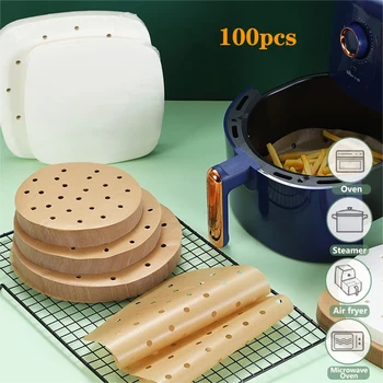 100 Adet Hava Fritöz Kağıt Pişirme İçin Özel Mutfak Gıda Yağ geçirmez Çift taraflı Silikon Yağı Kağıt Yapışmaz Vapur Ped Mat