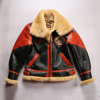 100 % doğal koyun derisi deri ceket kış orijinal ekolojik gerçek kürk sıcak patlama moda rahat erkekler B3 büyük kürk pilot ceket
