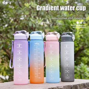 1000ml Spor Su Şişesi için Zaman İşaretleyici ile Açık Spor Salonu Spor Seyahat Taşınabilir Sızdırmaz Drinkware Plastik BPA Ücretsiz