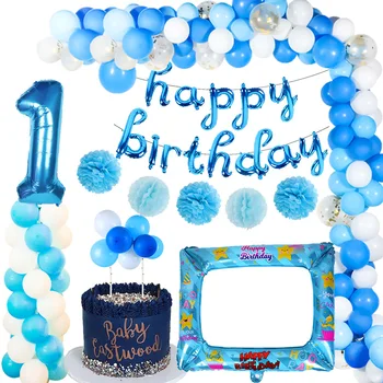 1st Mutlu Doğum Günü Mavi Lateks Balonlar Folyo Numarası Balonlar Erkek Bebek Kız İlk Doğum Günü Partisi Süslemeleri Benim 1 Yıl Malzemeleri