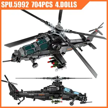 202119 704 adet Askeri Z - 10 Zırhlı Saldırı Helikopter Uçak 4 Bebek Ordu Silah Çocuk Yapı Taşları Oyuncak Tuğla