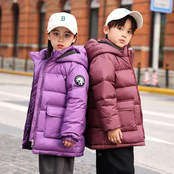 2023 Kış Kapşonlu Erkek Kız Aşağı Ceketler Kalın Sıcak Çocuk Mont Rüzgar Geçirmez Genç Çocuklar Parkas Moda Fermuar Yastıklı Giyim
