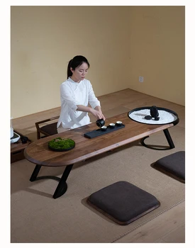 2023 Tasarım katı ahşap Siyah Ceviz Yakıt Çin çay masası Seti Mobilya Demir Tepsi İle Zen Düşük Ahşap Tabure Oturma Odası İçin