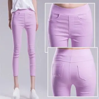 2023 Yaz Kadın Yeni Moda İnce Düz Renk Pantolon Kadın Yüksek Bel dar pantolon Bayanlar Cepler İnce kalem pantolon R14