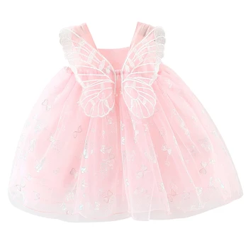 2023 Yaz Kıyafet Yenidoğan Giysileri Bebek Elbiseleri Kız İçin Kore Sevimli Kelebek Dantel Örgü Kolsuz Lüks Doğum Günü Elbise BC557