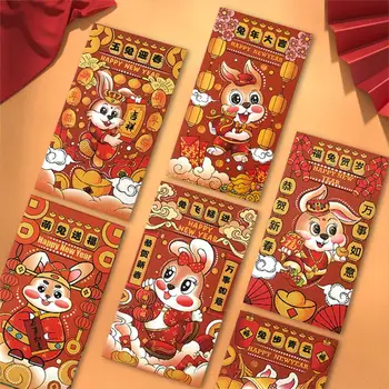 2023 Çin Yeni Yılı Dekorasyonu için 6 adet Kağıt Kırmızı Paket Tavşan Yılı Para Zarfı (125mm X 80mm)