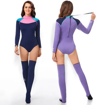 2MM Neopren Wetsuit Kadın İki Adet Mayolar Uzun Kollu Tüplü dalgıç giysisi Çorap Fermuar Dalış sörf kıyafeti Döküntü Bekçi