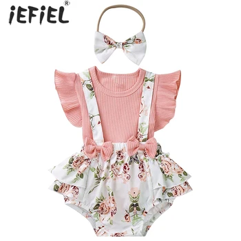3 Adet Yenidoğan Çocuklar Bebek Kız Kıyafet Giyim Seti Rahat Düz Renk Romper Tulum Çiçek Jartiyer şort takımı Giyim Kostüm