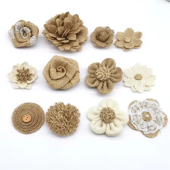 5 Adet Doğal Çuval Bezi Çiçekler El Yapımı Rustik Gül Çiçek DIY Craft Buketleri Düğün Noel Partisi Dekorasyon