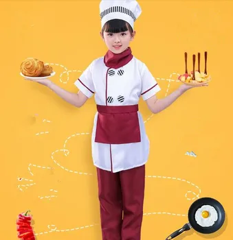 5 adet Çocuklar Pişirme Kostümleri Çocuk Önlük Şapka Elbise Pantolon Eşarp Şef Kostüm Zanaat Sanat Pişirme Pişirme Ebeveyn çocuk giysileri