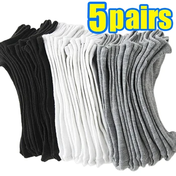 5 Pairs Unisex Çorap Düşük Kesim Nefes Spor Tekne Çorap Düz Renk Rahat Yaz Erkekler Pamuk Ayak Bileği Rahat Çorap Beyaz Siyah