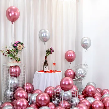 50 ADET 10 inç Renkli Lateks Metal Balonlar Yuvarlak Balon Evli Süslemeleri Doğum Günü Seti Erkek / Kız Düğün Aksesuarları