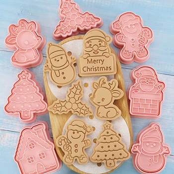 8 Adet / takım Noel Bisküvi Kalıp Santa Kardan Adam Ağacı Geyik Sevimli Desen kurabiye damgası Basınç Fondan Sugarcraft Pişirme Araçları