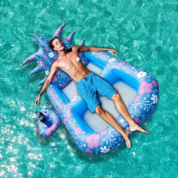 Ananas Yüzen Satır Yaz şişme havuz yatağı Büyük Yüzme Havuzu Su Hamak Hava Kanepe Yüzen Sandalye Bardak Tutucu ile