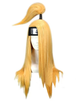 Anime Deidara 65 cm uzun altın tarzı ısıya dayanıklı sentetik saç Cosplay kostüm peruk + kafa bandı + Peruk kap