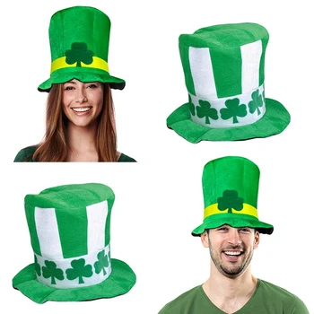 Aziz Patrick Günü 4 Yaprak Kadife Şapka Yonca Shamrock Yeşil Kap Tam Yüz Parti Malzemeleri İrlandalı Cosplay Kostüm Başlık
