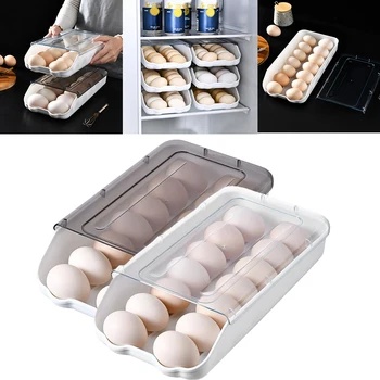 Buzdolabı Yumurta Tepsisi saklama kutusu Otomatik Haddeleme Buzdolabı Depolama Organizasyonu kaymaz İstiflenebilir Ev Mutfak Aksesuarı
