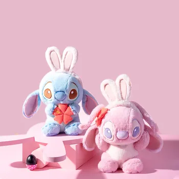 Disney Anime Lilo ve Stitch peluş oyuncak Dikiş Giyinmek Tavşan Oturan Peluş Bebek 38CM Dikiş Tavşan Bebek Sevimli peluş oyuncaklar Kız Hediye