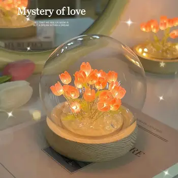 DIY Mini Lale Çiçek LED Gece Lambası Canlı Çiçek LED Lamba Yumuşak Aydınlatma masa lambası İstikrarlı Taban Lale Gece Lambası Ev Dekor