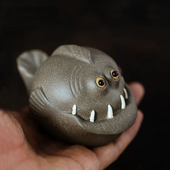 El yapımı Köpekbalığı Modeli Çay Hayvan Heykeli Süsler Çin Yixing Heykel Mor Kil Oyuncak Masaüstü El Sanatları Çay seti Dekorasyon