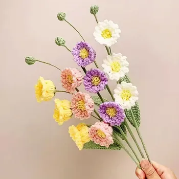 El Örgü Çiçek İpliği Tığ Suzuran Mutluluk Çiçekler El Dokuma Buket Düğün Dekorasyon öğretmenlerin anneler Günü Hediyesi