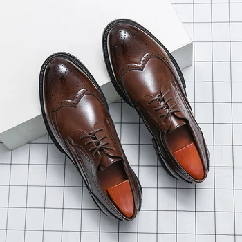 Erkek deri ayakkabı Kahverengi İş erkek ayakkabıları Moda Siyah Ziyafet erkek ayakkabıları Düğün Derby Ayakkabı Rahat Ofis Oxford Ayakkabı