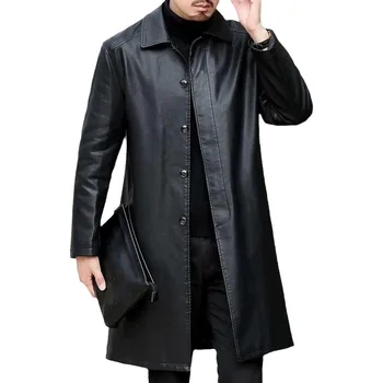 Erkek deri ceket peluş sonbahar ve kış uzun rüzgarlık ceket sıcak palto erkek