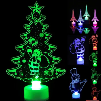 Glow Sahne 2022 Noel Santa Eyfel Kuleleri Renkli LED akrilik plaka ışık masa lambası Noel gece lambası ev Dekorasyonu