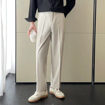 Gri Kayısı Siyah Takım Elbise Pantolon Erkekler İnce Moda Sosyal Erkek takım elbise pantalonları Kore Rahat Düz Pantolon Erkek Ofis Resmi Pantolon