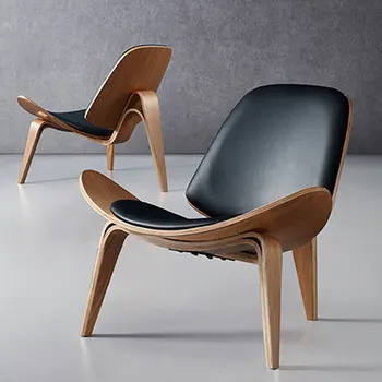 Hans Wegner Tarzı Üç Ayaklı Kabuk Sandalye Kül Kontrplak Kumaş Döşeme Oturma Odası Mobilya Modern Salon Kabuk Sandalye Çoğaltma