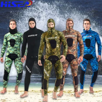 hisea neopren balıkçılık suit wetsuit 3.5 mm ücretsiz dalış açık kamuflaj kapüşonlu bölünmüş balıkçılık UV denizanası UPF50 CR pamuk