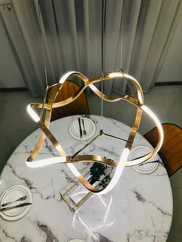 Iskandinav lüks altın parlaklık yüzük Led dekoratif kolye ışıkları Modern basit asılı lamba oturma odası yatak odası dubleks bina salonu