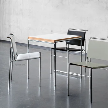 Iskandinav Minimalist Deri yemek sandalyeleri için mutfak mobilyası Ev Çin Tarzı paslanmaz çelik yemek sandalyesi Cafe Boş Sandalye