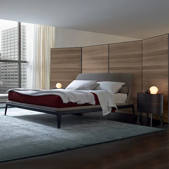 Italyan minimalist kumaş yatak İskandinav ana yatak odası basit modern lüks yumuşak çanta