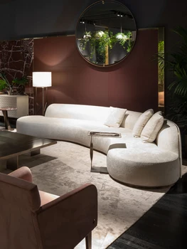 Italyan ışık lüks modern kuzu kaşmir yarı ark kumaş kanepe kombinasyonu oturma odası tasarımcı İskandinav küçük aile kanepe