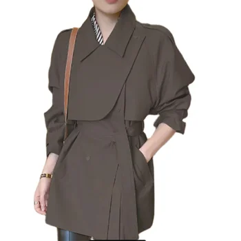 İlkbahar Sonbahar Rüzgarlık Kadın Ceket 2023 Yeni Moda Frenulum POLO Yaka Siper Saf Renk Uzun Kollu Palto Kadın