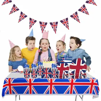 İngiltere Bayrağı Parti Plakaları Büyük Union Jack masa süsü İngiliz Bayrağı Mille-feuille Olay Malzemeleri Seti Mükemmel Parti Dekor