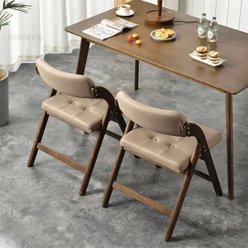 İskandinav katı ahşap yemek sandalyeleri Mutfak için Modern Minimalist Tasarımcı Katlanır Sandalyeler Ev Eğlence Koltuk Arkalığı Sandalyeler