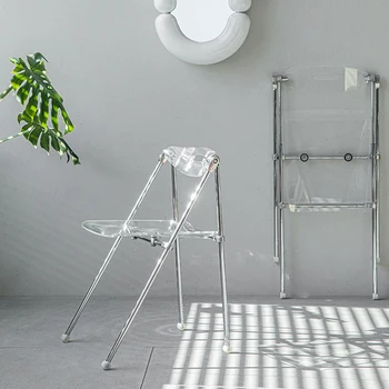 İskandinav Metal Şeffaf Akrilik Kahve Sandalyeleri Balkon Mobilyaları için Şezlong Konfor Arkalığı Oturma Odası Katlanır Sandalyeler