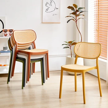 İskandinav Rattan Plastik Sandalye Ev yemek sandalyesi Arkalığı ile Basit Modern İstiflenebilir Sandalyeler Müzakere Şezlong