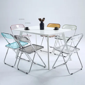 İskandinav Şeffaf Akrilik yemek sandalyeleri Restoran Katlanır Plastik Sandalye Modern Basit Mutfak Yatak Odası Arkalığı Makyaj Koltuğu
