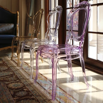 İtalyan Tasarımcı Şeffaf Oturma Odası Sandalyeleri Akrilik Arkalığı Sandalye Ev Mobilyaları Saray Kristal Yemek Sandalyesi Kanepe Sandalye